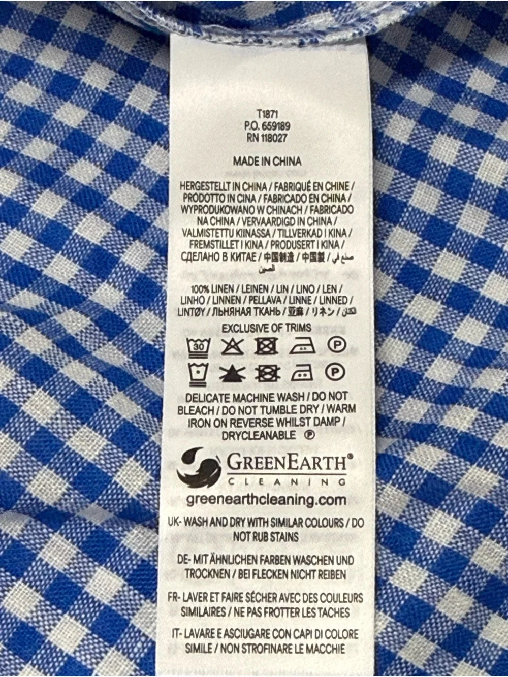 Boden 100% Linen Blue & White Gingham Puff-Sleeve Split-Neck Blouse